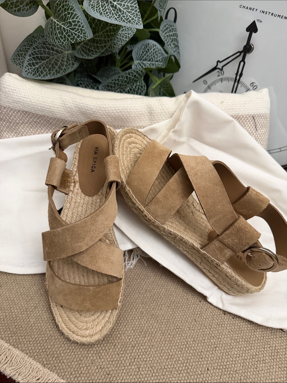 Via Spiga Tan Suede Espadrille Platform Sandals with dust bags